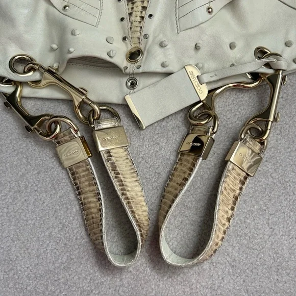 ❗️SOLD❗️ Jimmy Choo Lohla Jane Hobo Bag Ivory Studded Leather Python Snakeskin - Picture 7 of 9